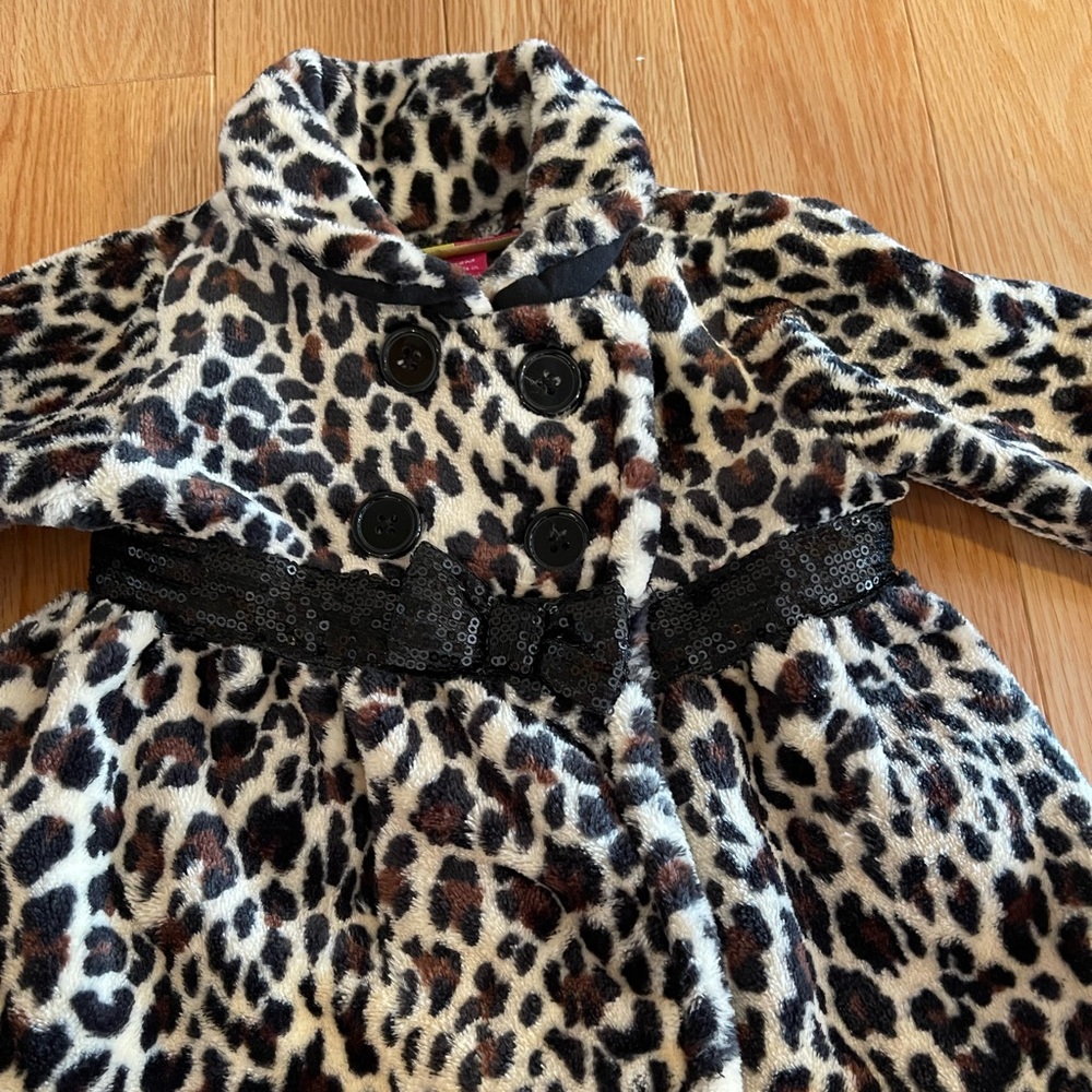 Leopard Faux Fur Baby Girl’s Jacket with Sequins